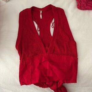 Free People Red Tie Back Top